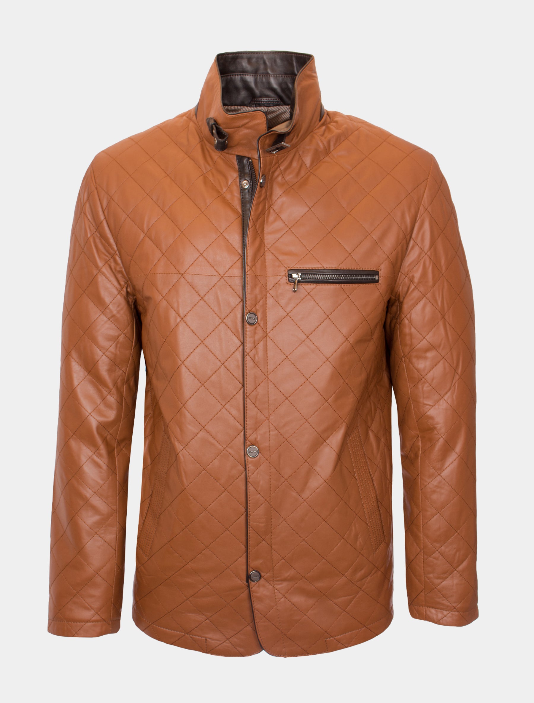 Leno - Lederjacke gesteppt - cognac dunkelbraun