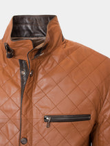Leno - Lederjacke gesteppt - cognac dunkelbraun