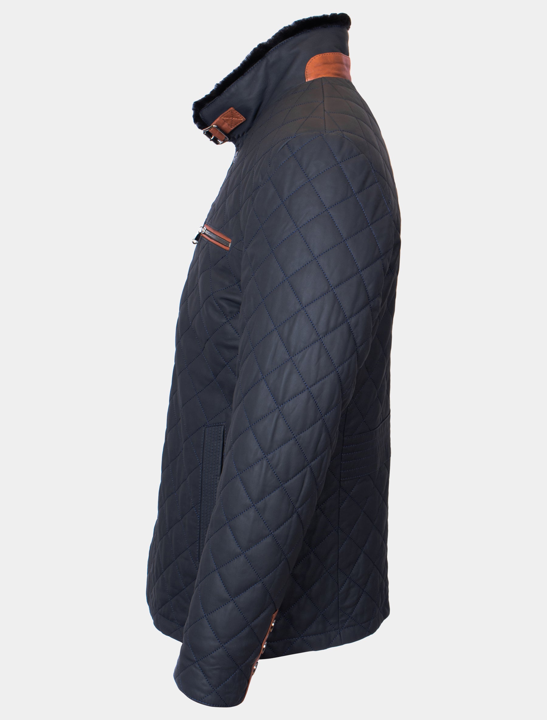 Leno Lammfell - Lammfelljacke gesteppt - dunkelblau braun