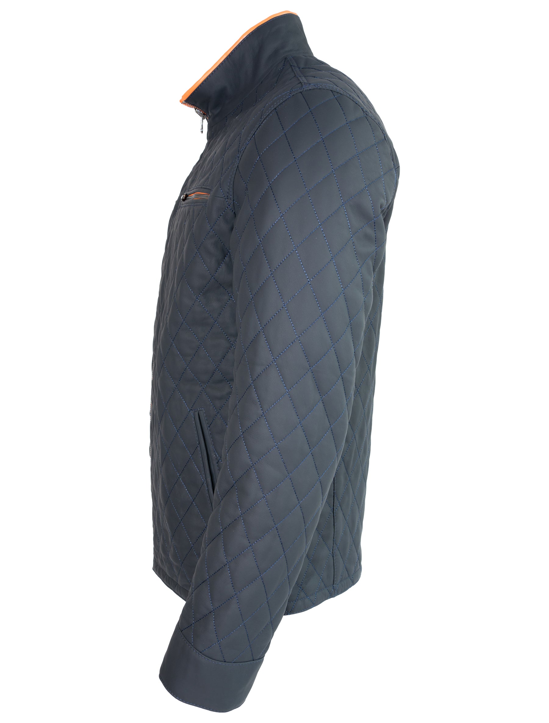 Albert - Wende Lederjacke gesteppt - dunkelblau orange