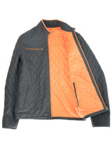 Albert - Wende Lederjacke gesteppt - dunkelblau orange