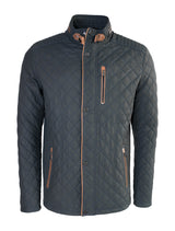 Apollo - Lange Lederjacke gesteppt - dunkelblau braun