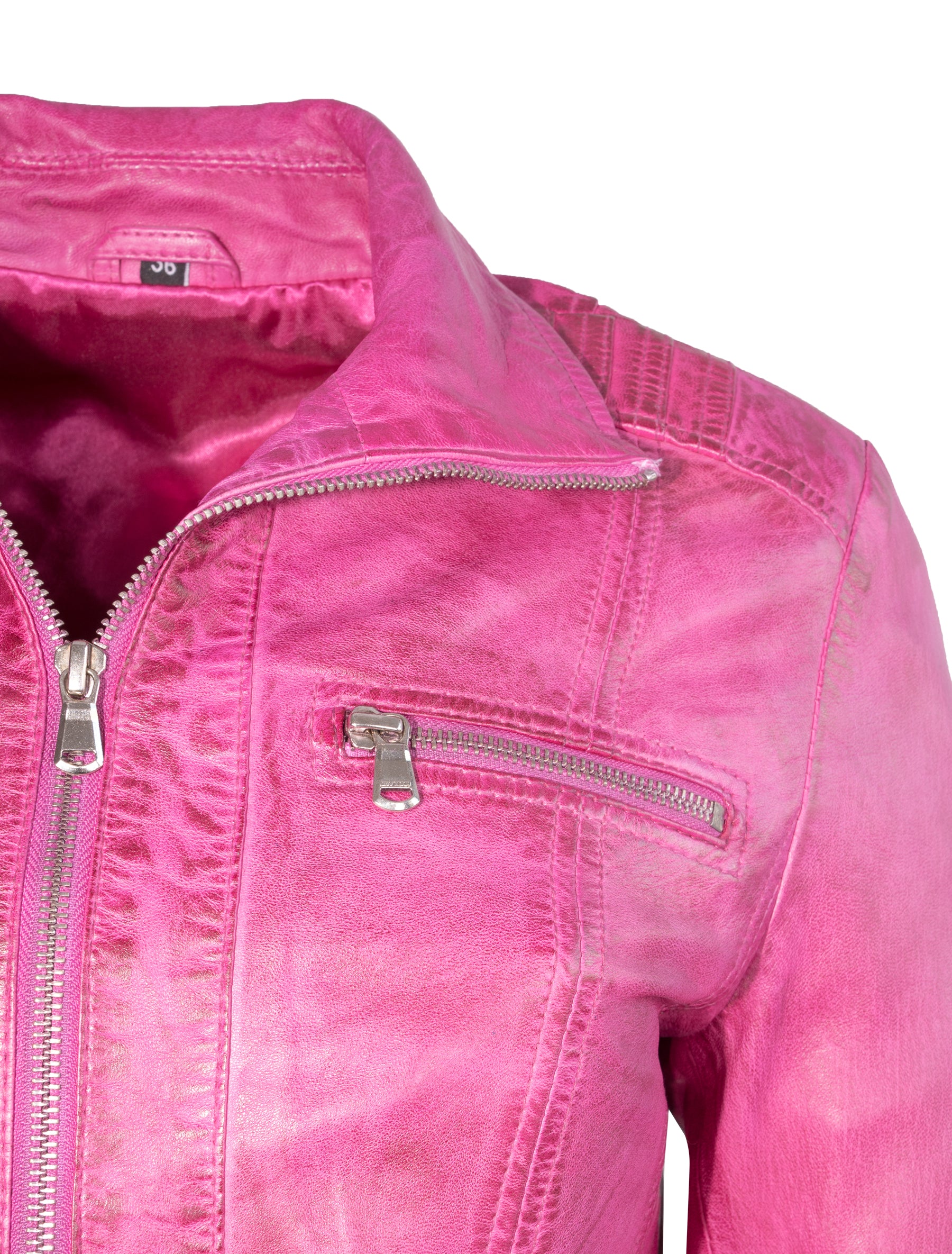 Clara - Lederjacke - shocking pink