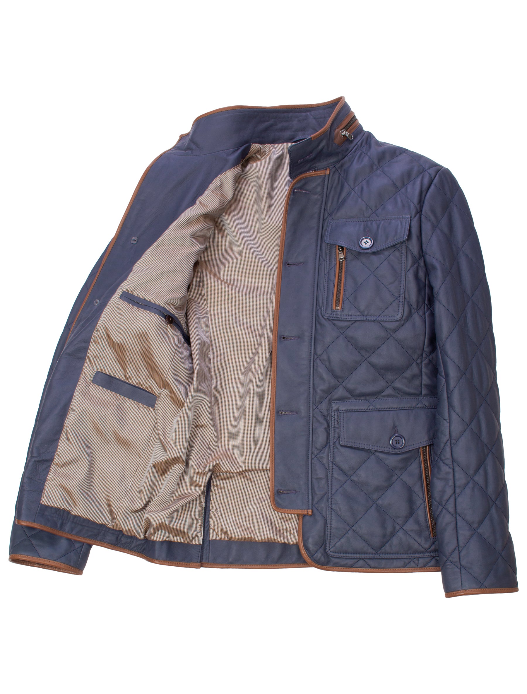 Clay - Lederjacke gesteppt - parliament blau braun