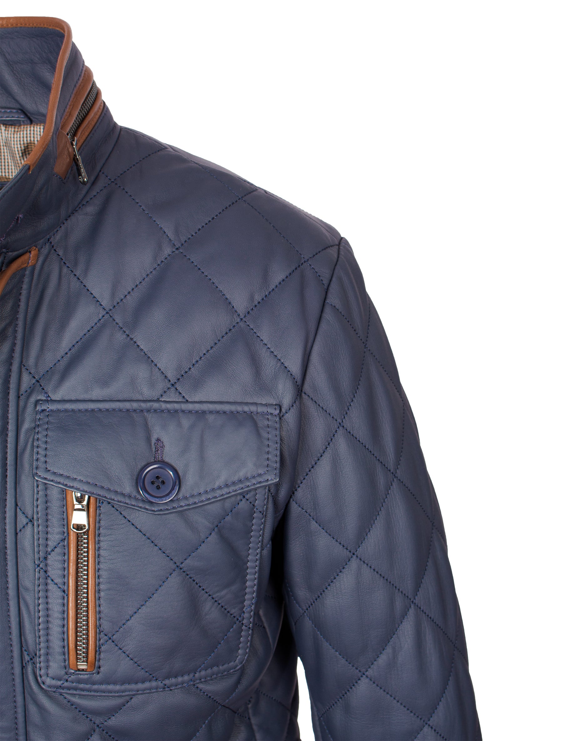 Clay - Lederjacke gesteppt - parliament blau braun