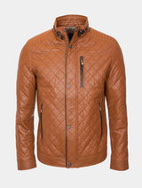 Jack - Lederjacke gesteppt - cognac dunkelbraun