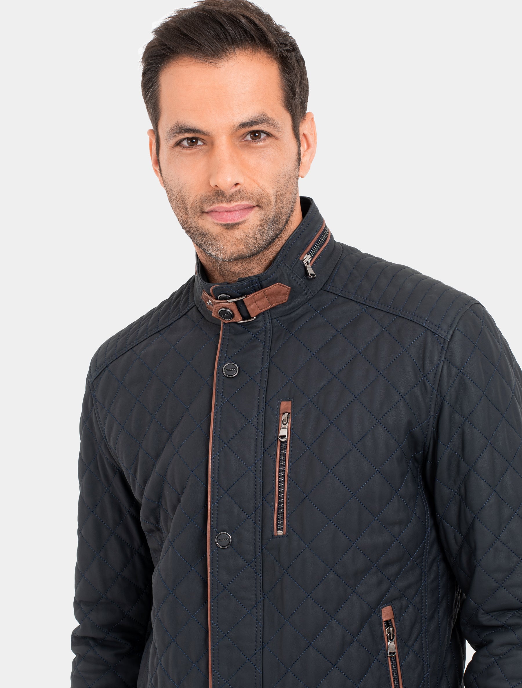 Jack - Lederjacke gesteppt - dunkelblau braun