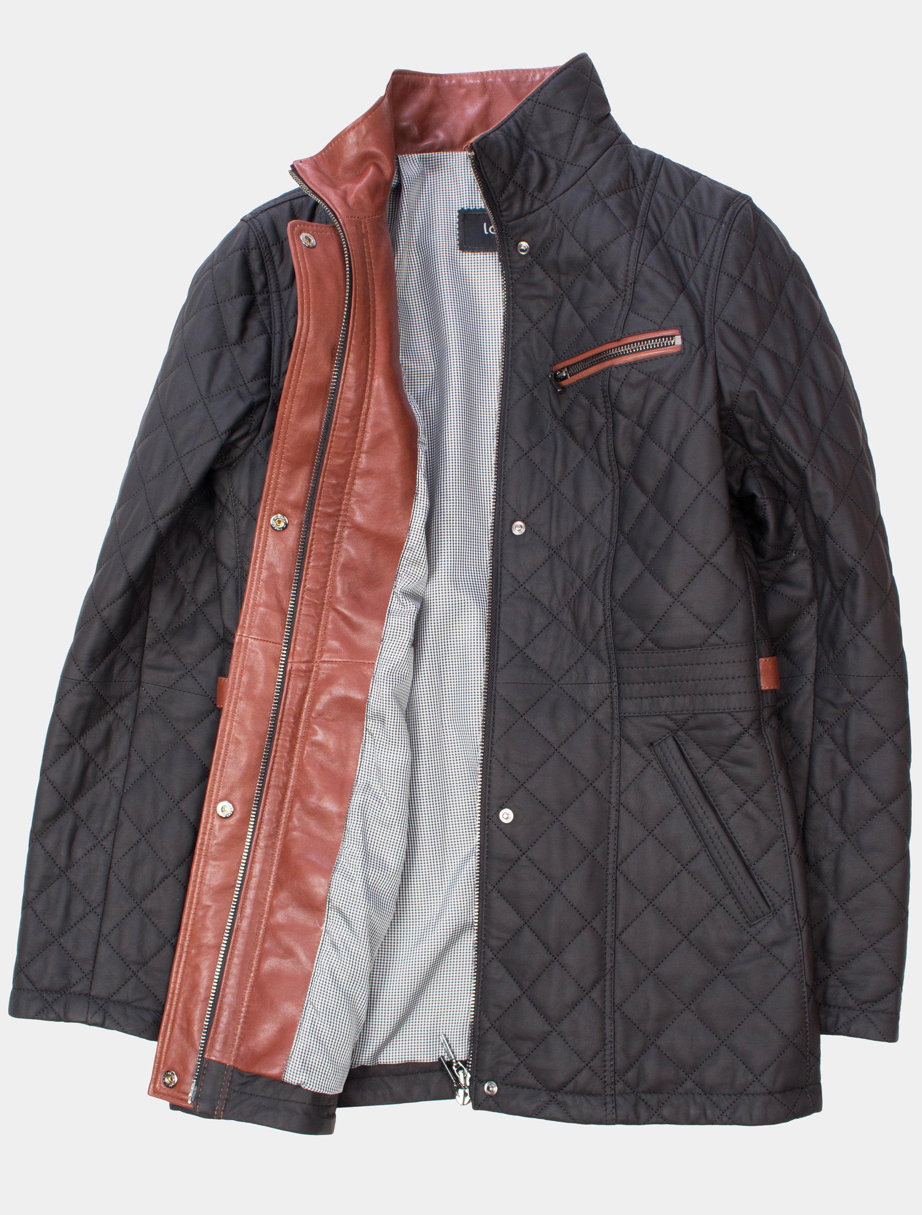 Juna - Lederjacke gesteppt - schwarz braun