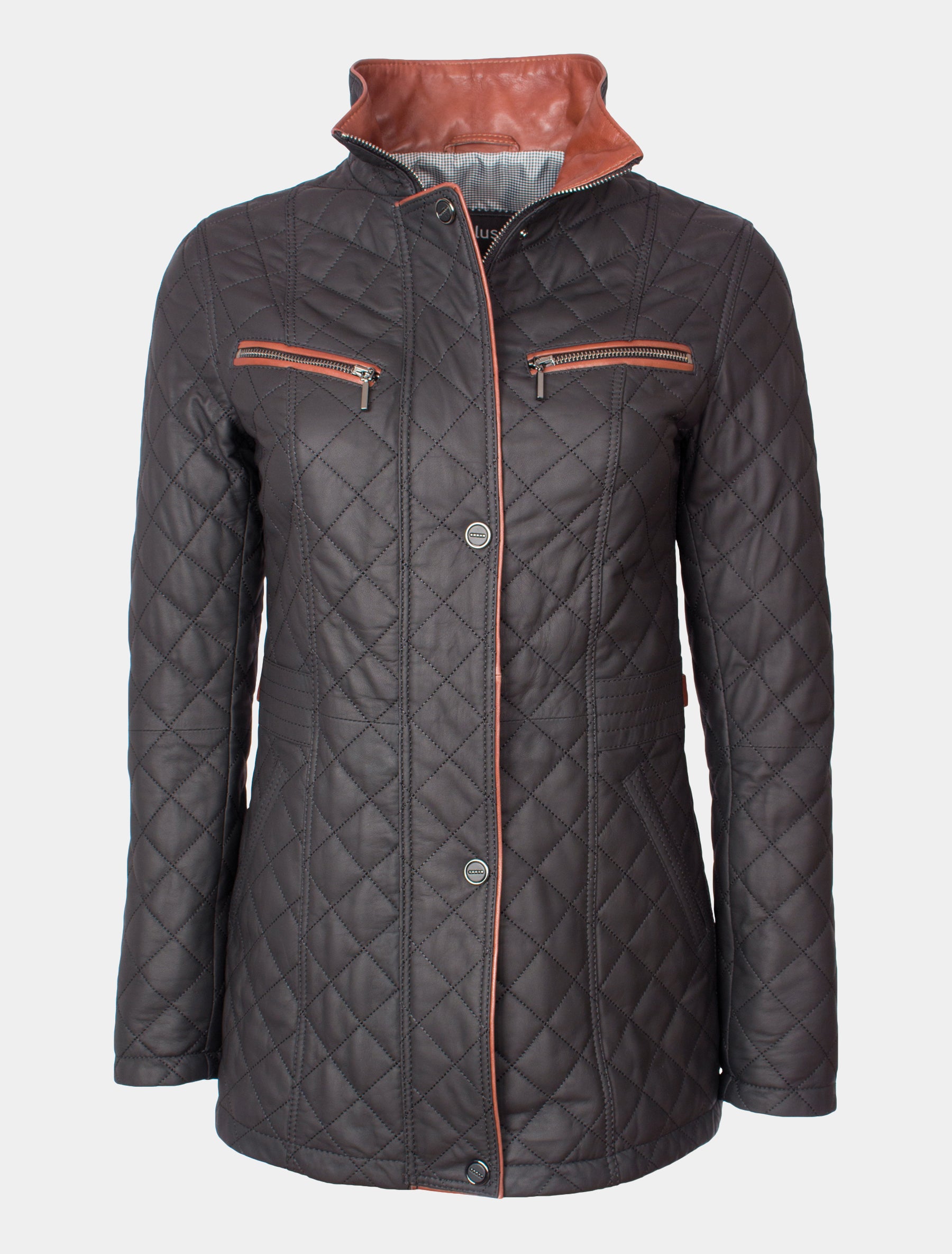 Juna - Lederjacke gesteppt - schwarz braun