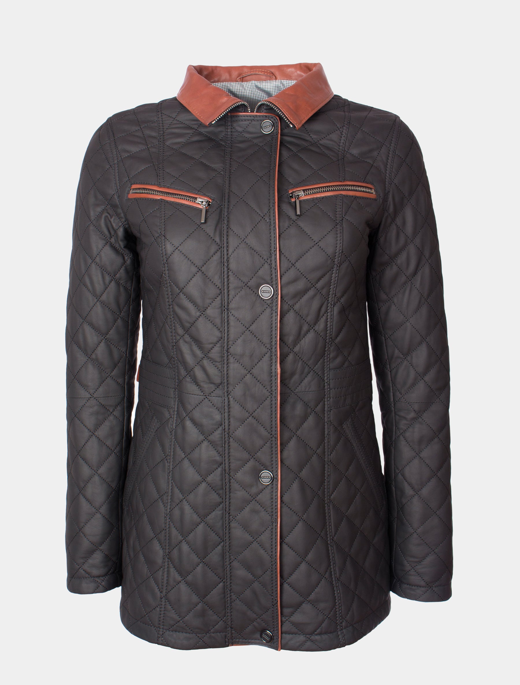 Juna - Lederjacke gesteppt - schwarz braun