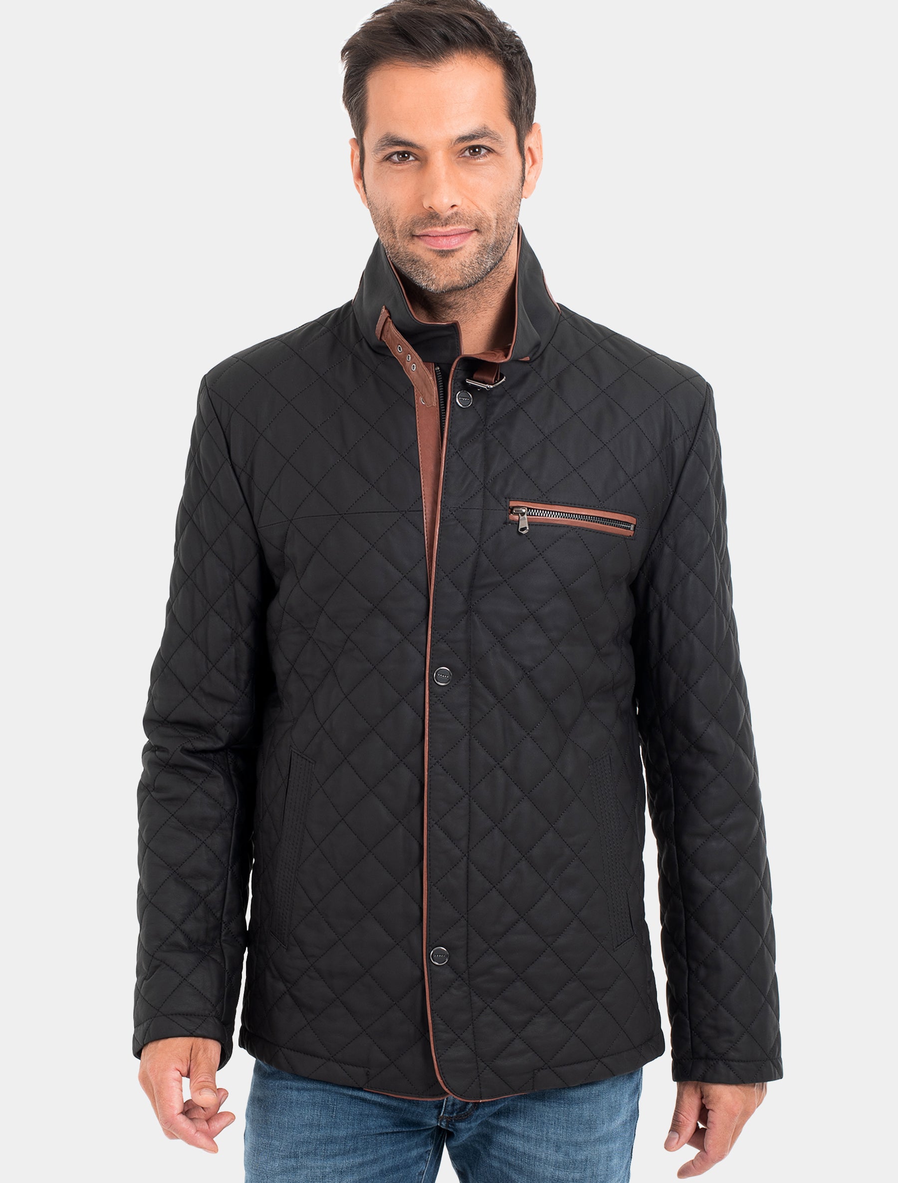 Leno - Lederjacke gesteppt - schwarz braun