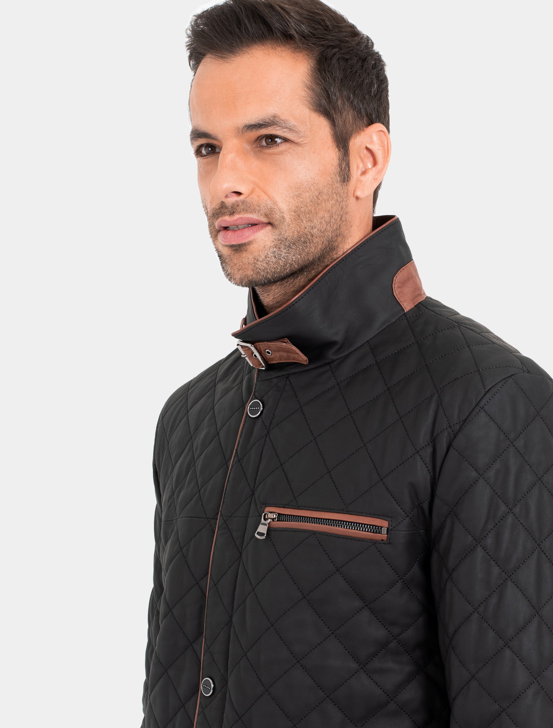 Leno - Lederjacke gesteppt - schwarz braun