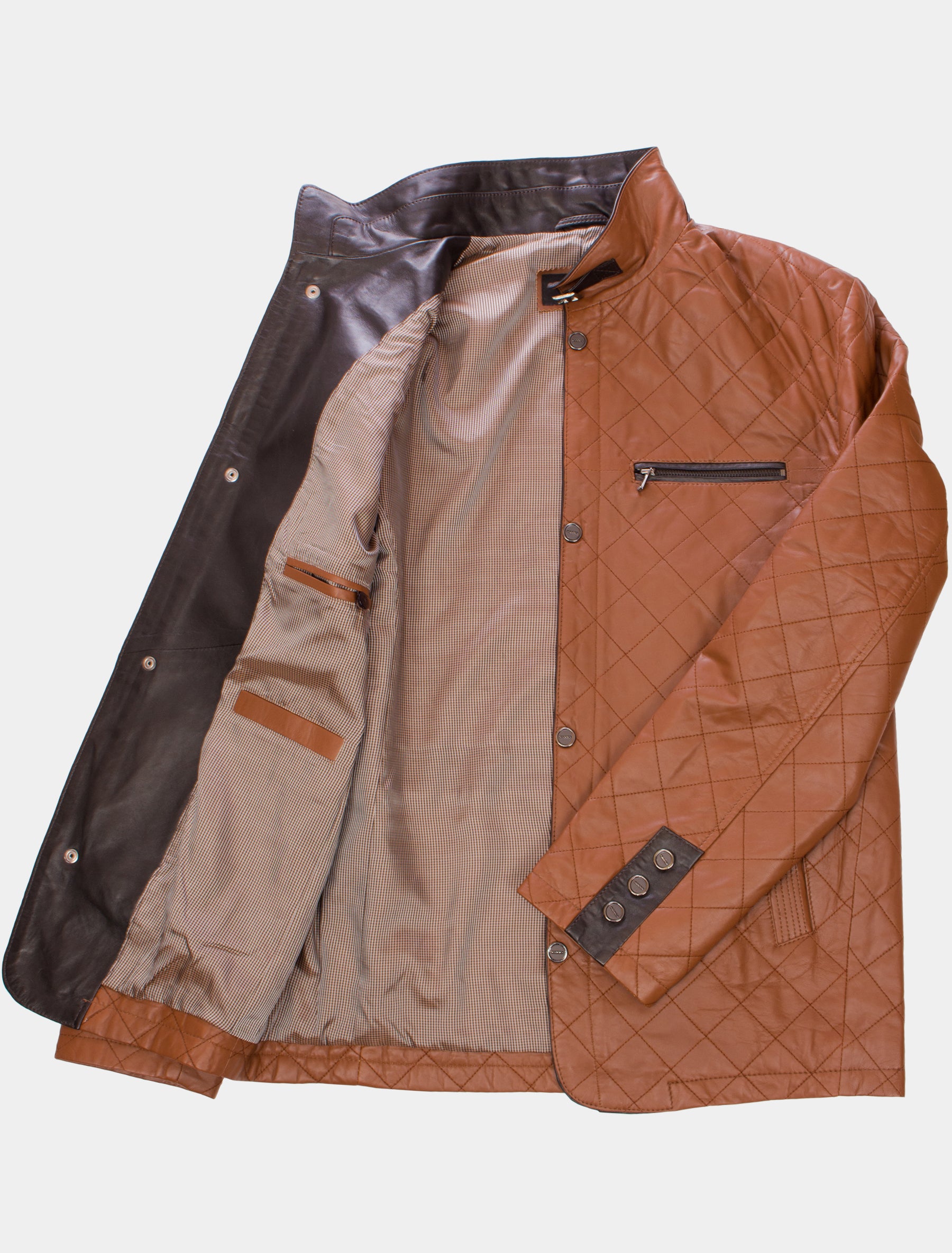 Leno - Lederjacke gesteppt - cognac dunkelbraun