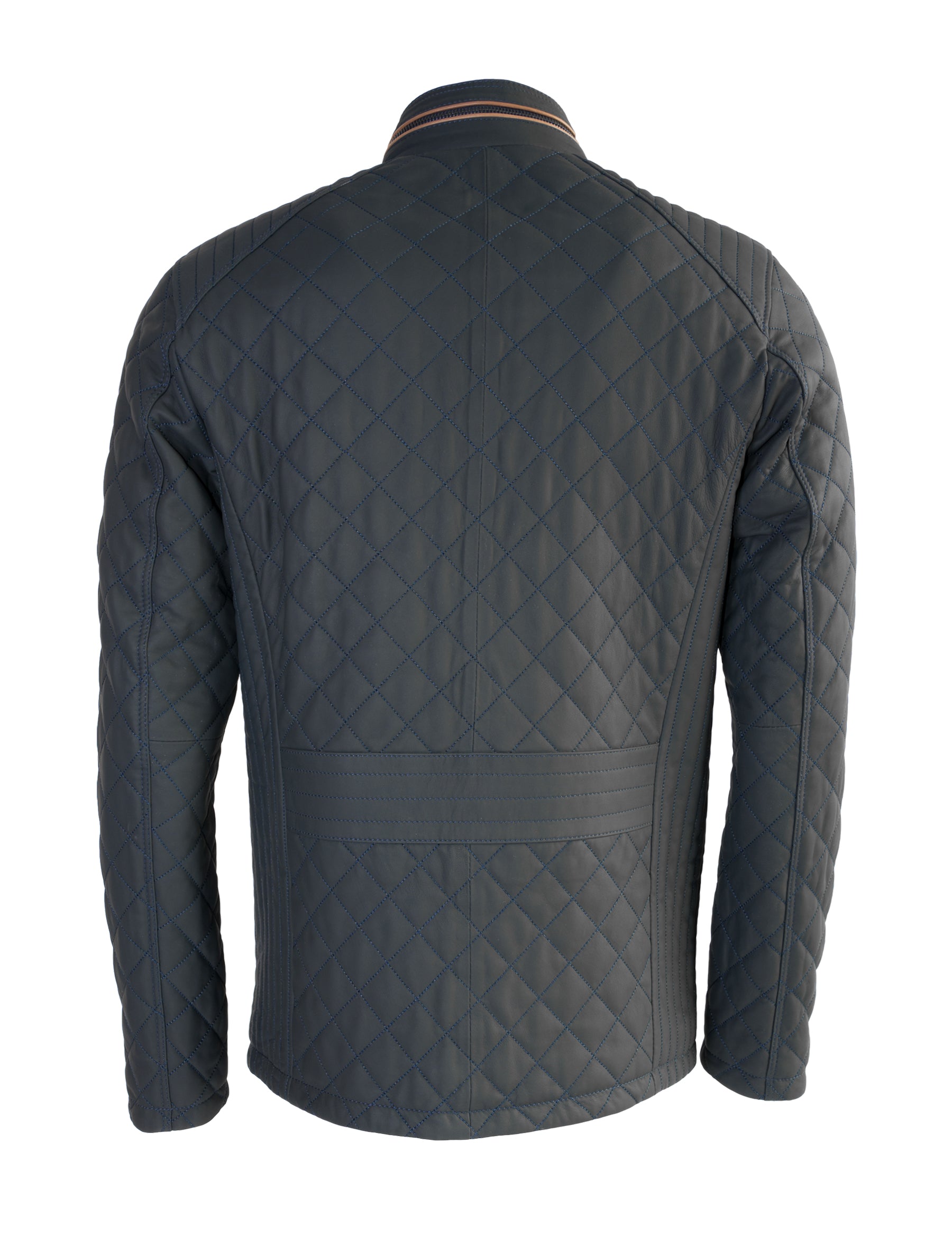 Apollo - Lange Lederjacke gesteppt - dunkelblau braun