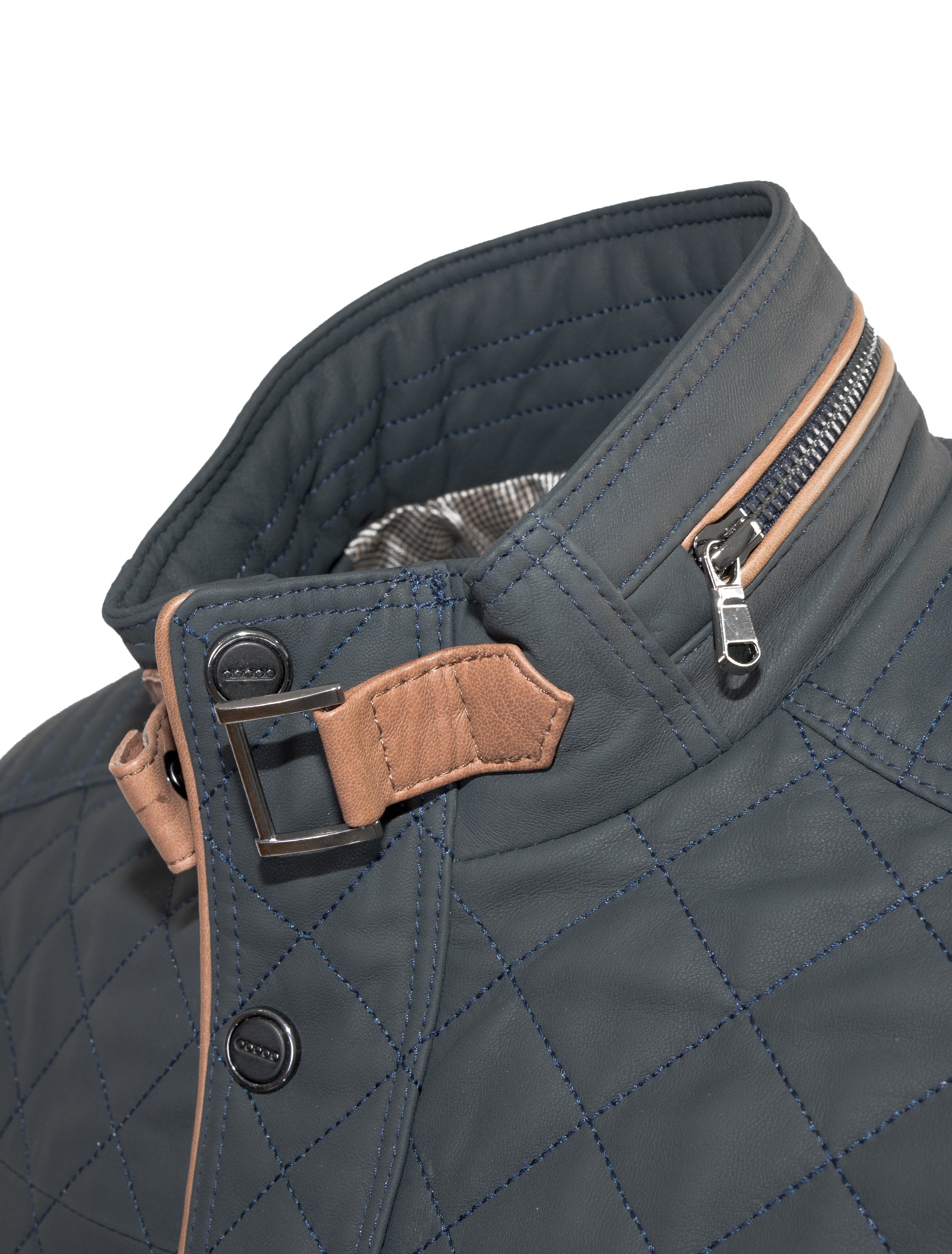 Apollo - Lange Lederjacke gesteppt - dunkelblau braun