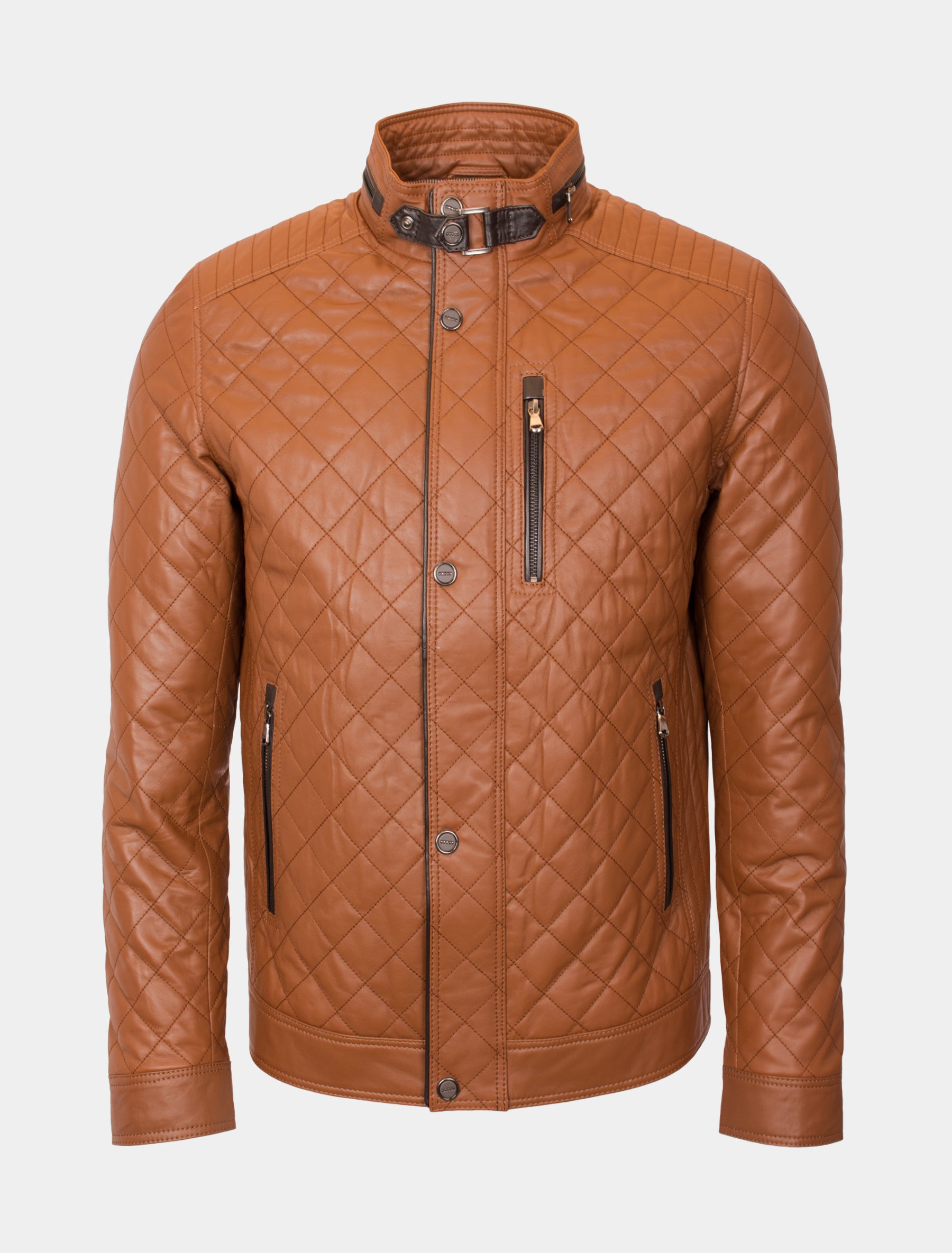Jack - Lederjacke gesteppt - cognac dunkelbraun