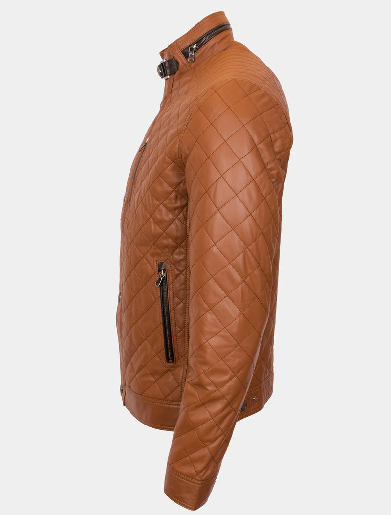 Jack - Lederjacke gesteppt - cognac dunkelbraun