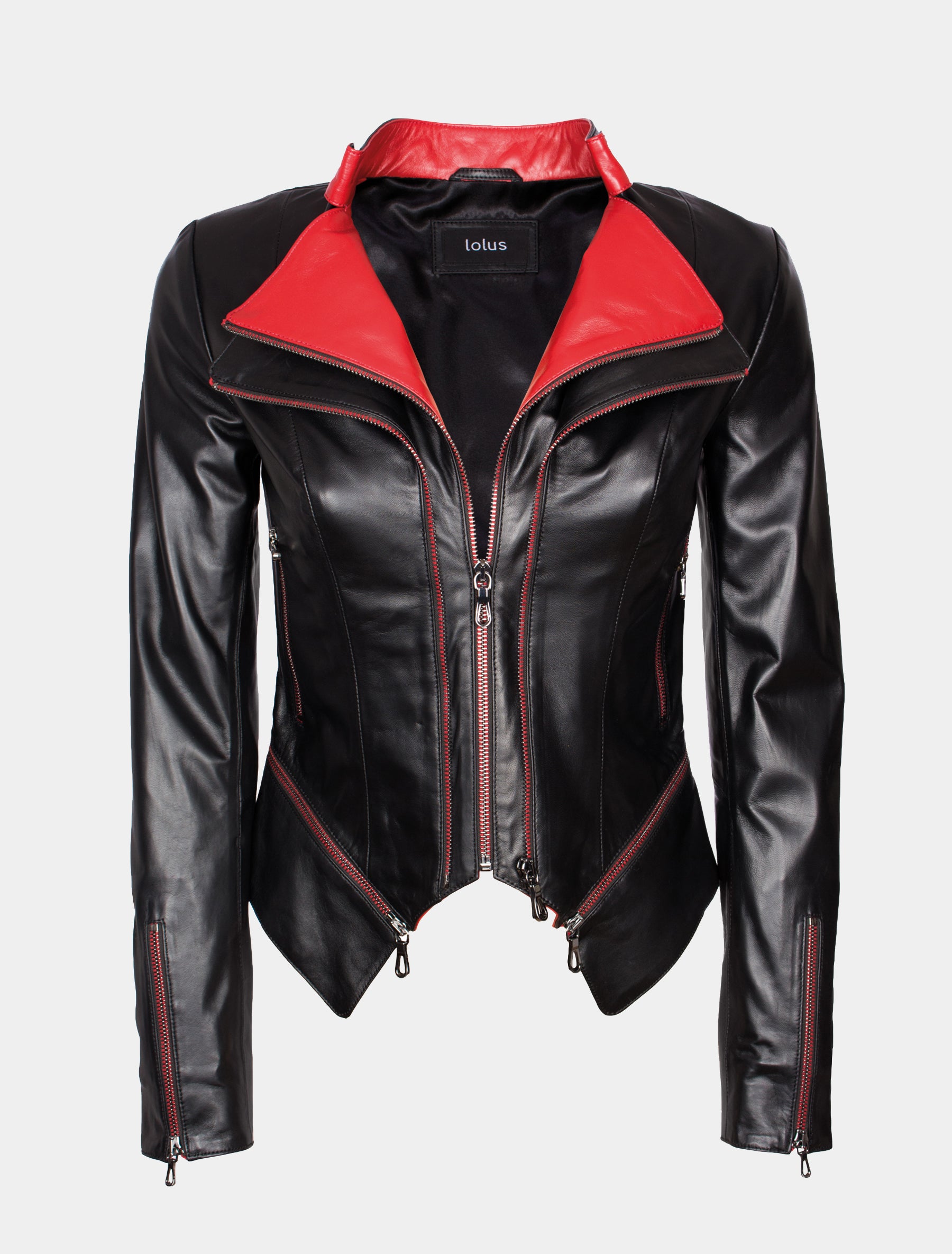 Liya - Damen Lederjacke - schwarz rot